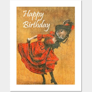 Birthday Vintage Dancing Bunny Posters and Art